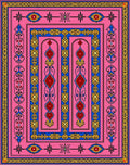 Pink Blue Yellow Floral Medallion Rectangular Rug