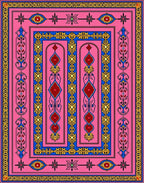Pink Blue Yellow Floral Medallion Rectangular Rug