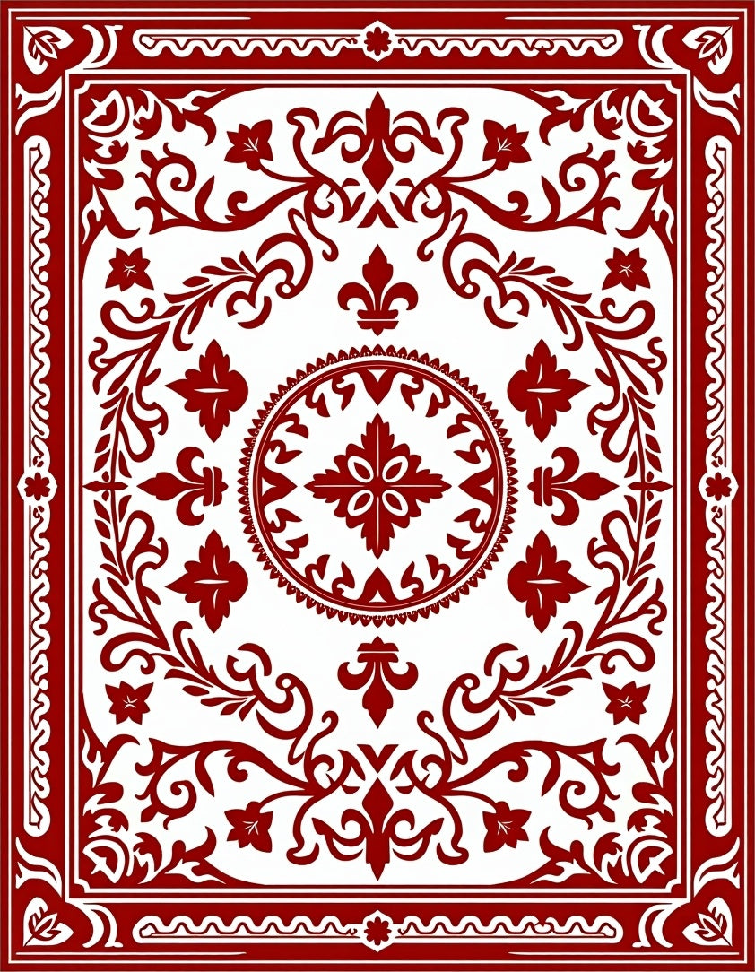 Crimson Red Floral Medallion Square Rug