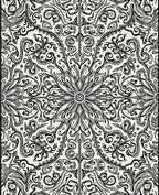 Black Ivory Floral Scrollwork Rug