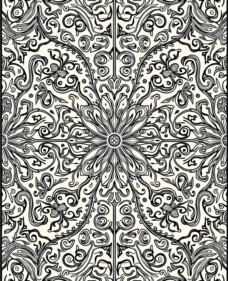 Black Ivory Floral Scrollwork Rug