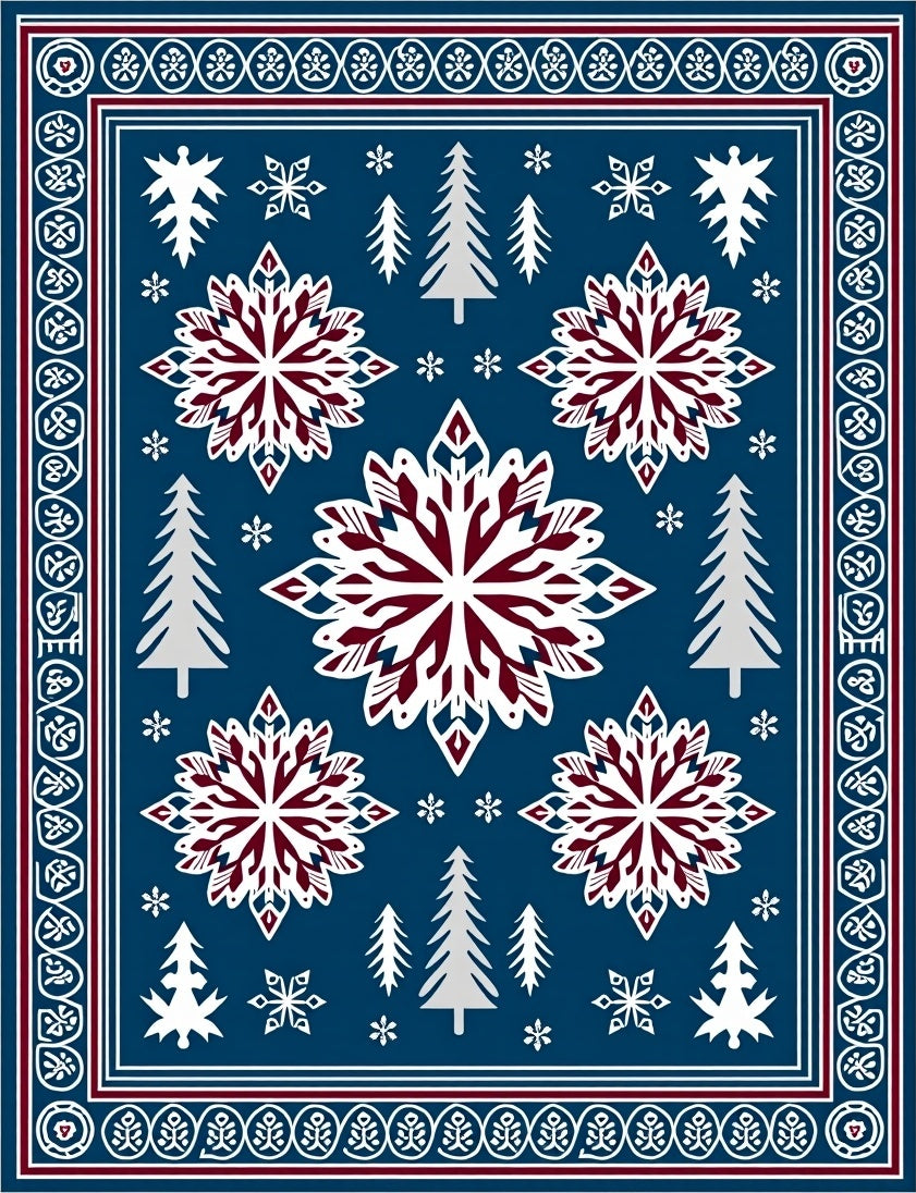 Winter Snowflake Forest Scene Rug