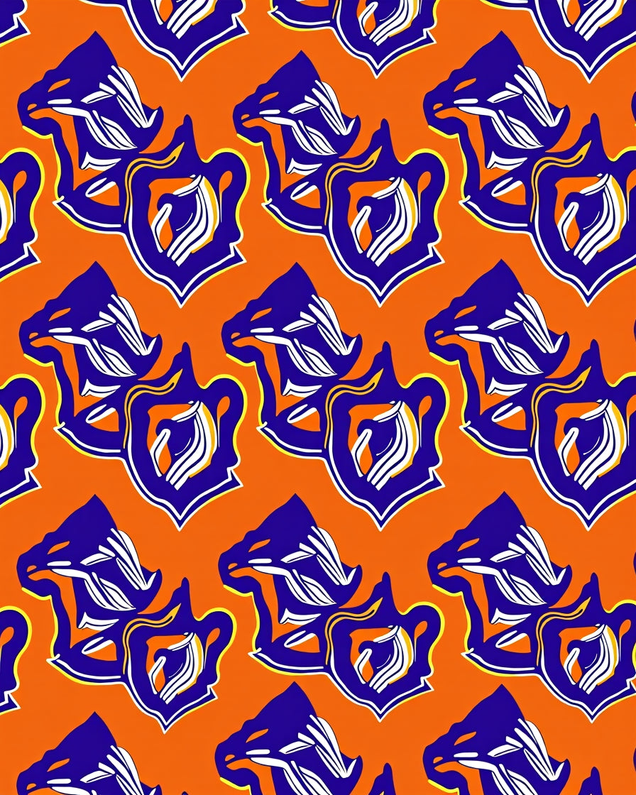 Bold Blue White Orange Kente Abstract Rug