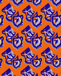 Bold Blue White Orange Kente Abstract Rug