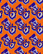 Bold Blue White Orange Kente Abstract Rug