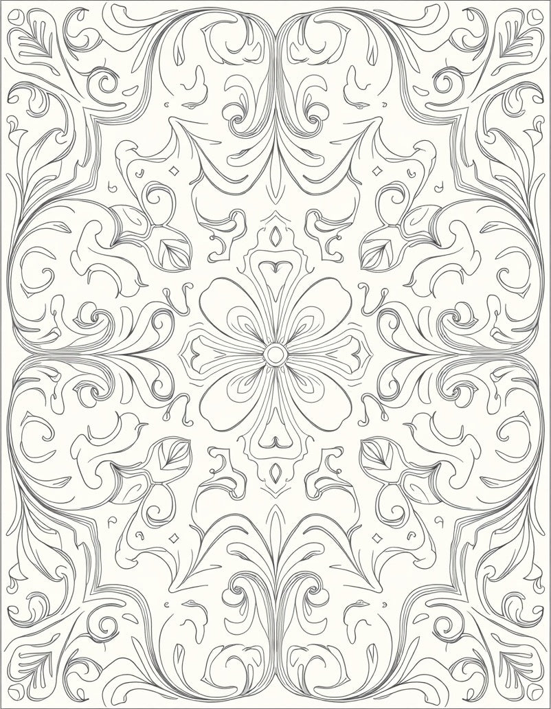 Ornamental Outline Floral Swirl Rug