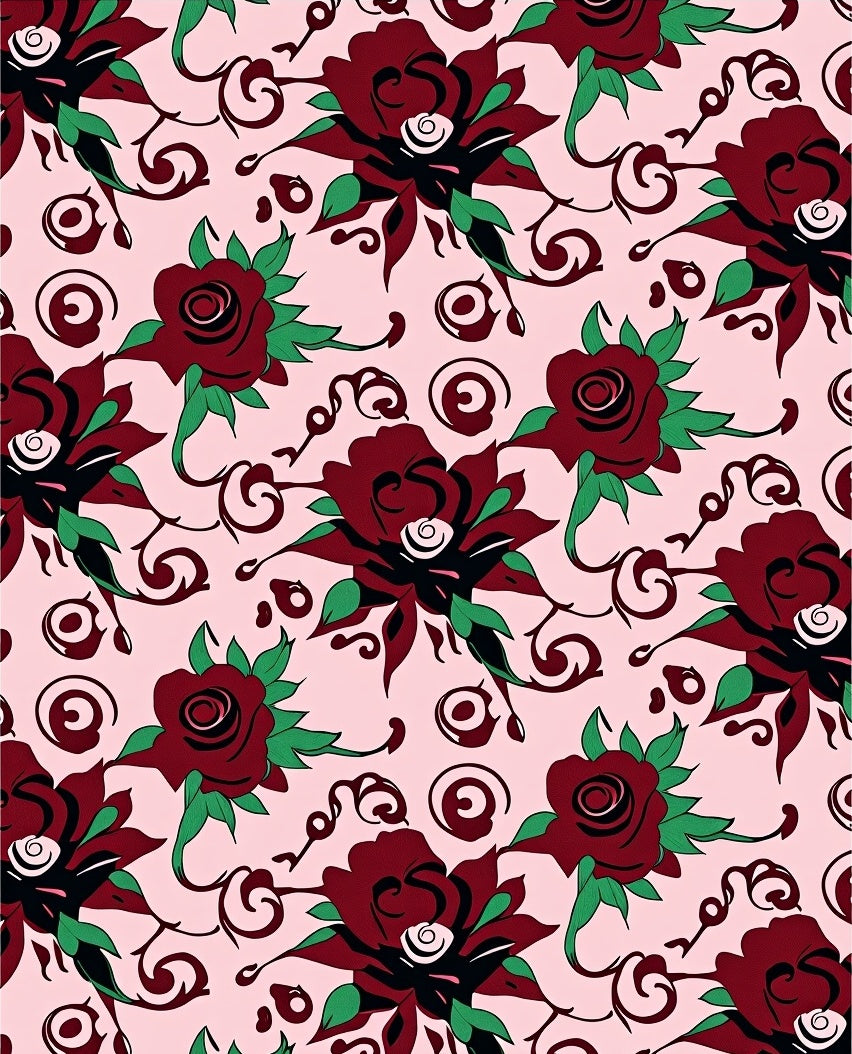 Deep Red Rose Swirl Garden Rug