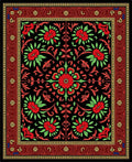 Crimson Floral Scrolls Black Border Rug