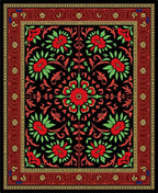 Crimson Floral Scrolls Black Border Rug