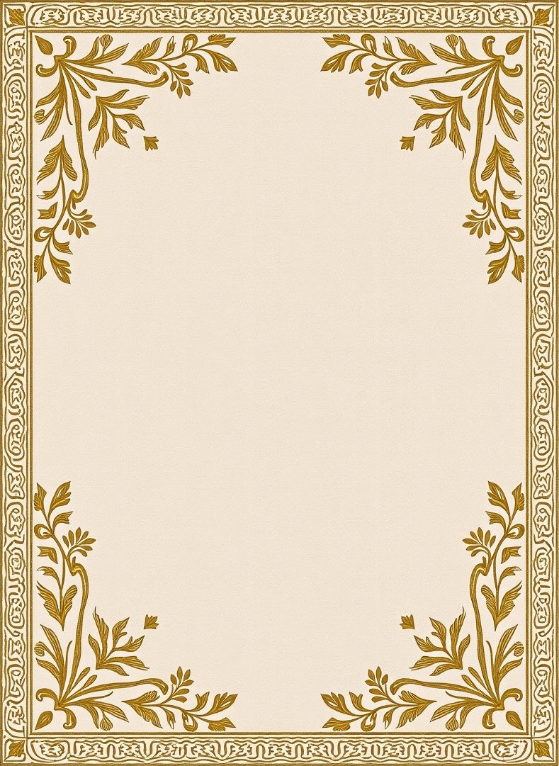 Golden Floral Bordered Linen Rug