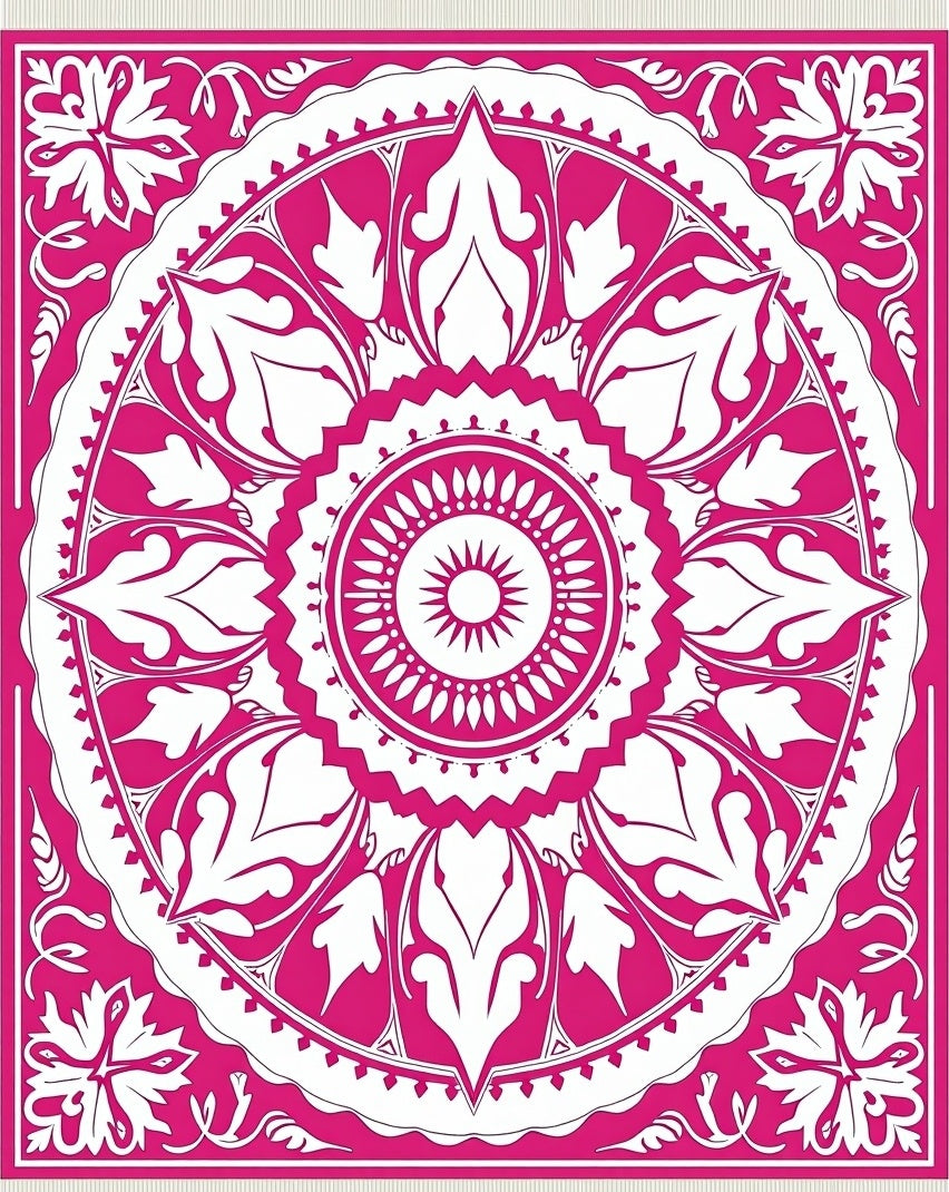 Vibrant Fuchsia Floral Mandala Rug