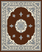 Rich Brown Floral Scroll Medallion Rug