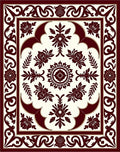 Ornate Crimson Floral Border Accents Rug