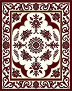 Ornate Crimson Floral Border Accents Rug