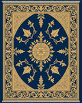 Ornate Gold Leaf Scrollwork Navy Rug