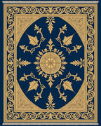 Ornate Gold Leaf Scrollwork Navy Rug