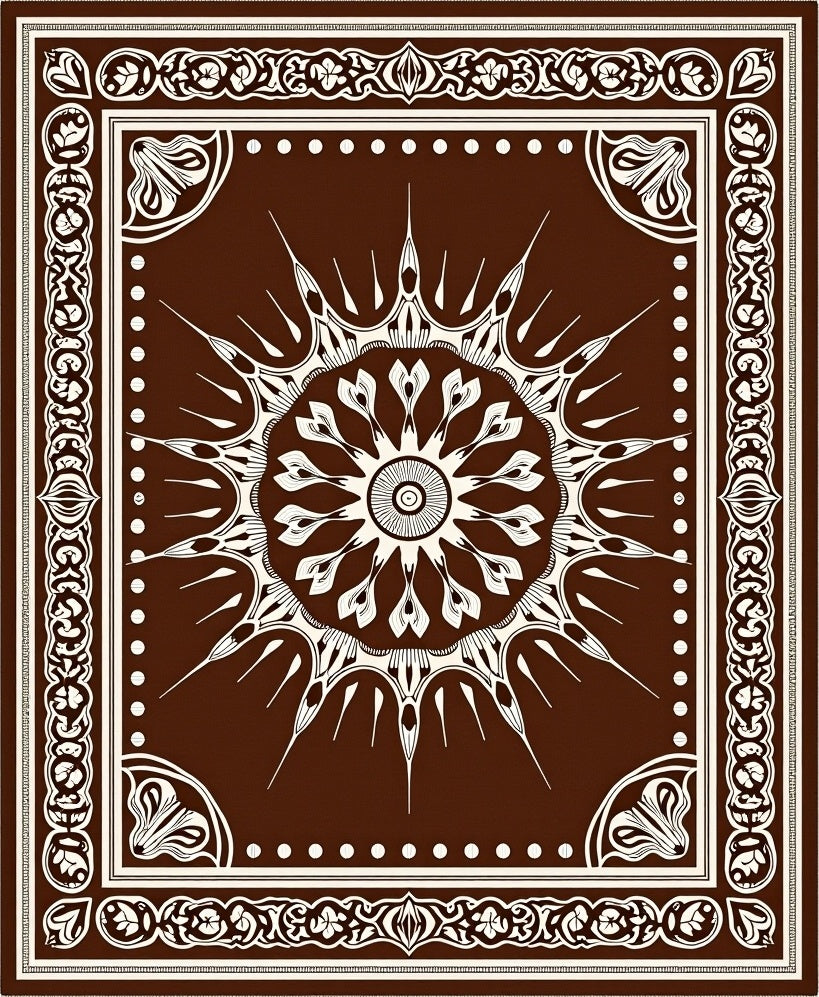 Rich Brown Sunburst Medallion Border Rug