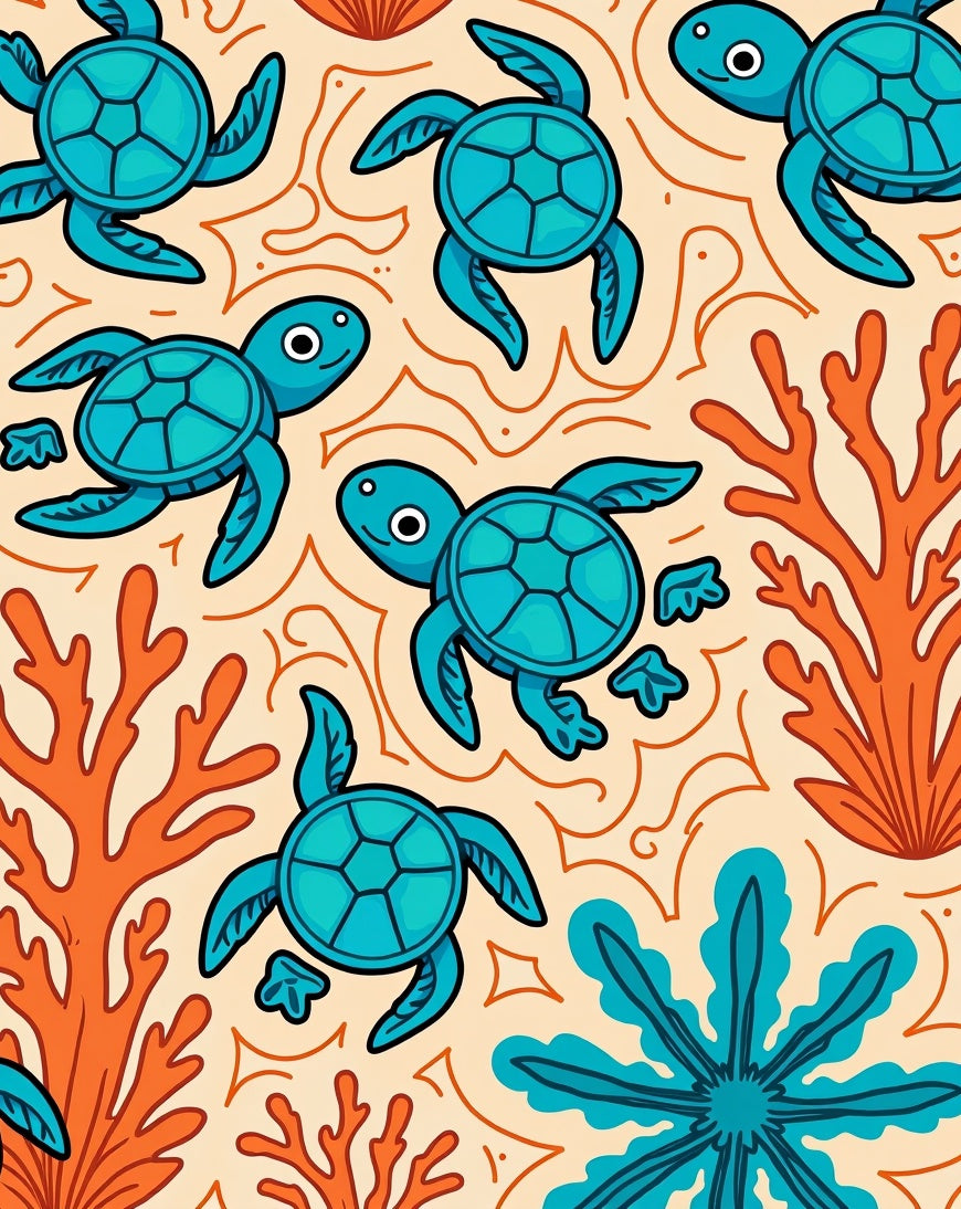Turquoise Sea Turtle Coral Scene Rug