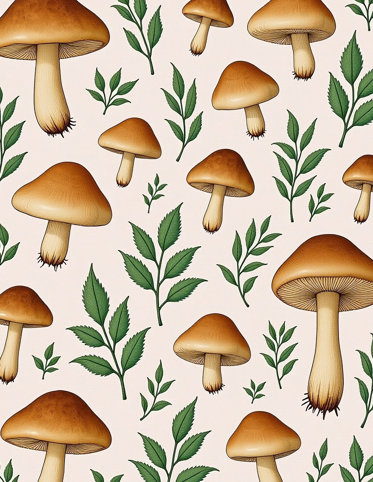 Whimsical Brown Mushroom Garden Foliage Rug
