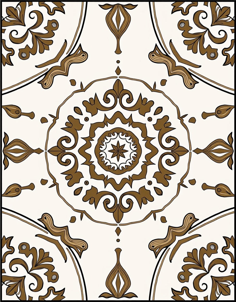Cream and Brown Medallion Floral Rug