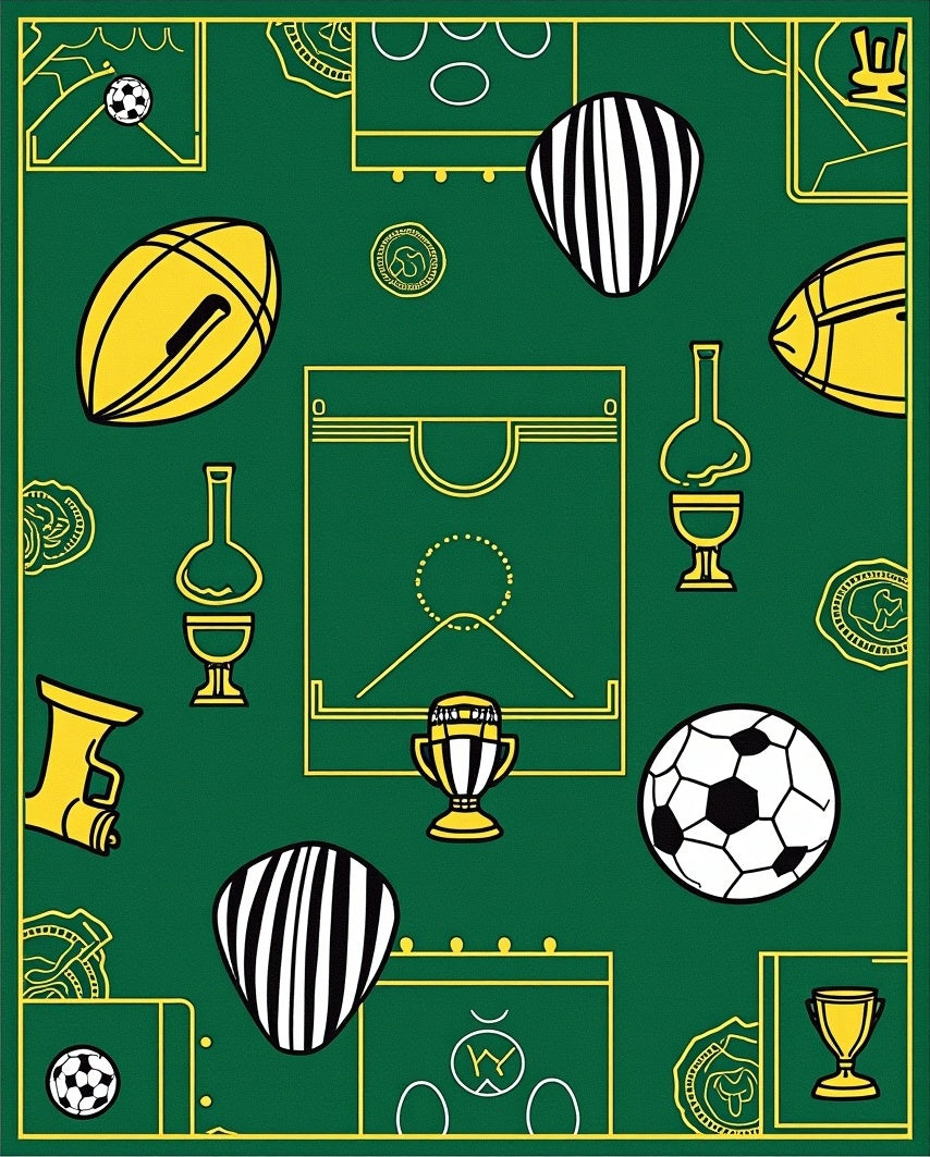Green Yellow Sports Playfield Trophy Rug