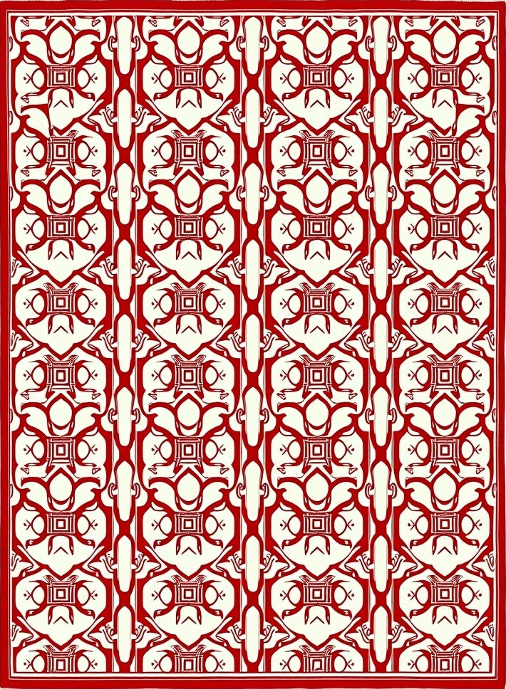 Crimson Cream Interlocking Geometric Medallion Rug