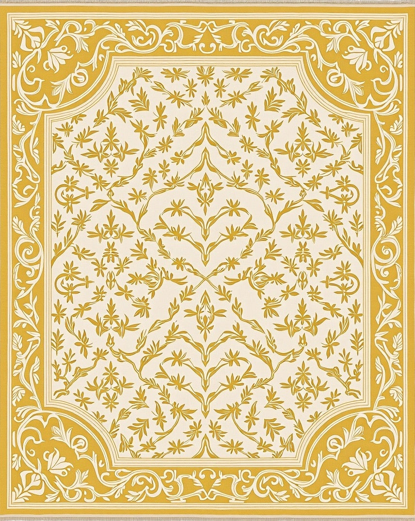Golden Leaf Scroll Medallion Rug