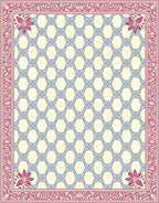 Cream Sky Blue Pink Floral Border Rug