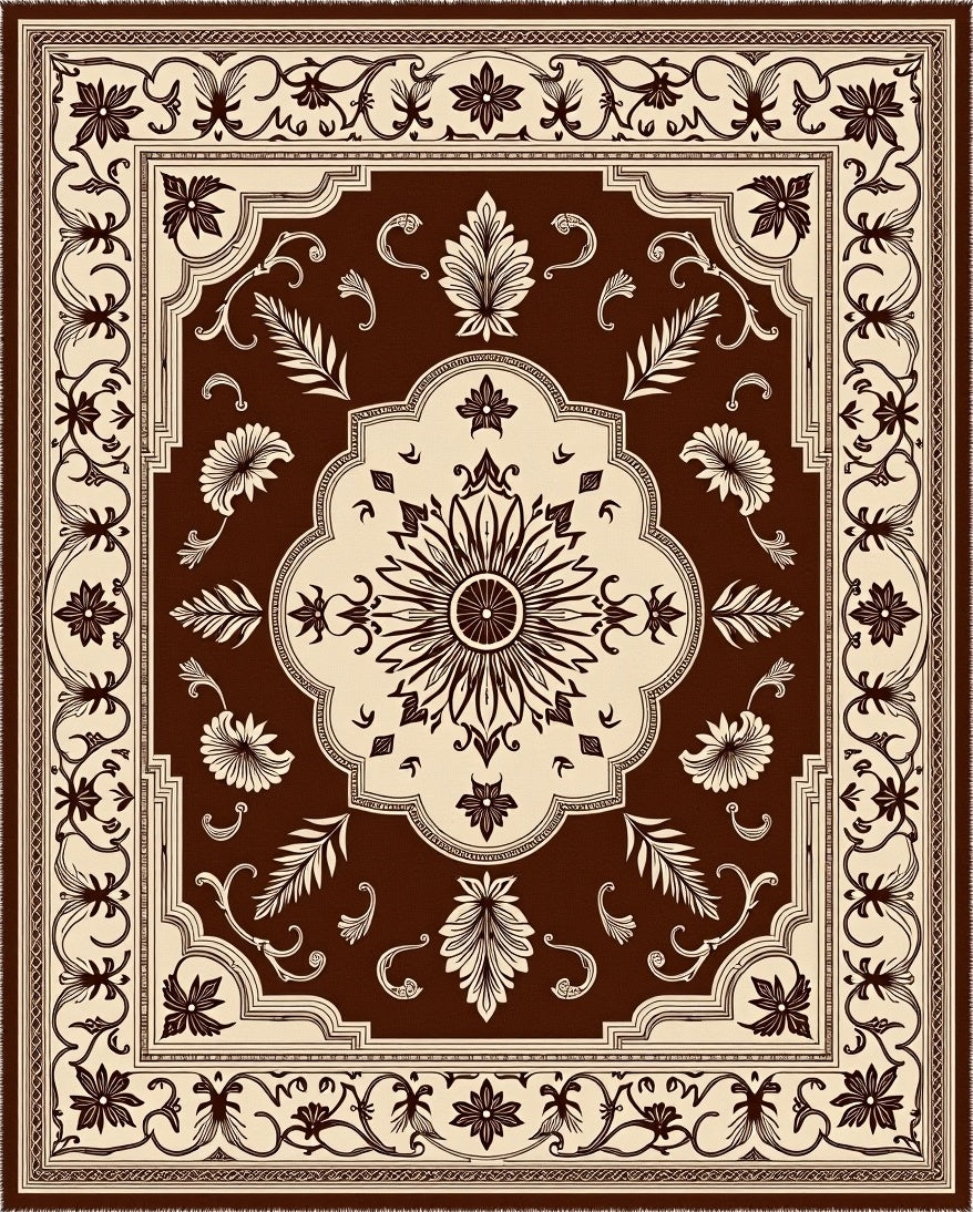 Dark Brown Floral Medallion Tapestry Rug