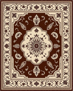Dark Brown Floral Medallion Tapestry Rug