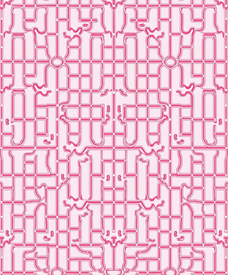 Pink Abstract Geometric Grid Layout Rug