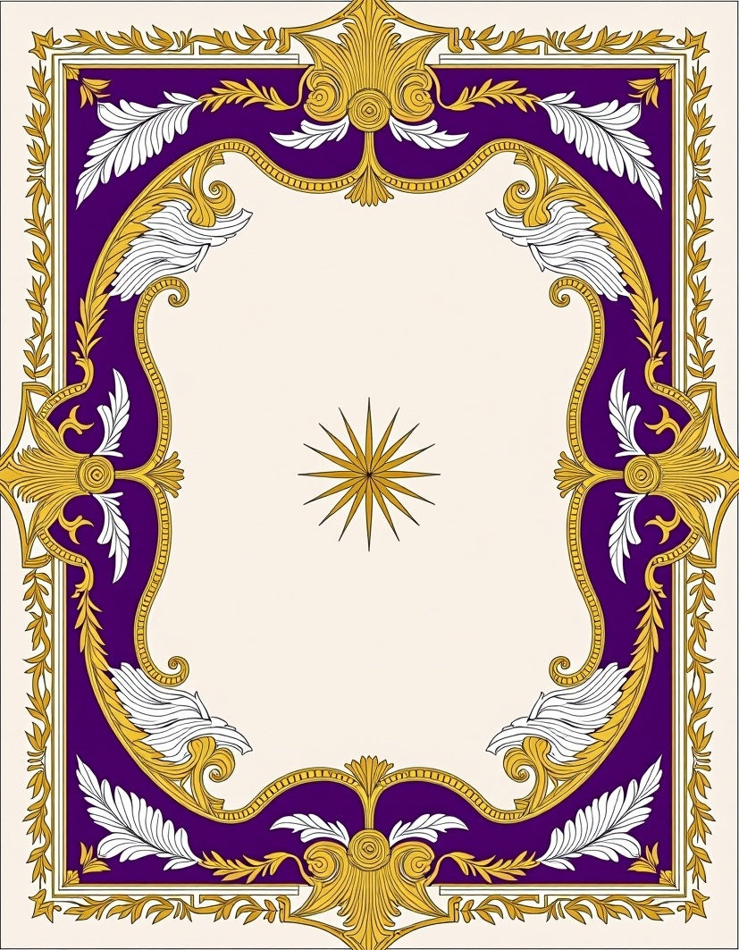 Ornate Purple Gold Acanthus Leaf Frame Rug