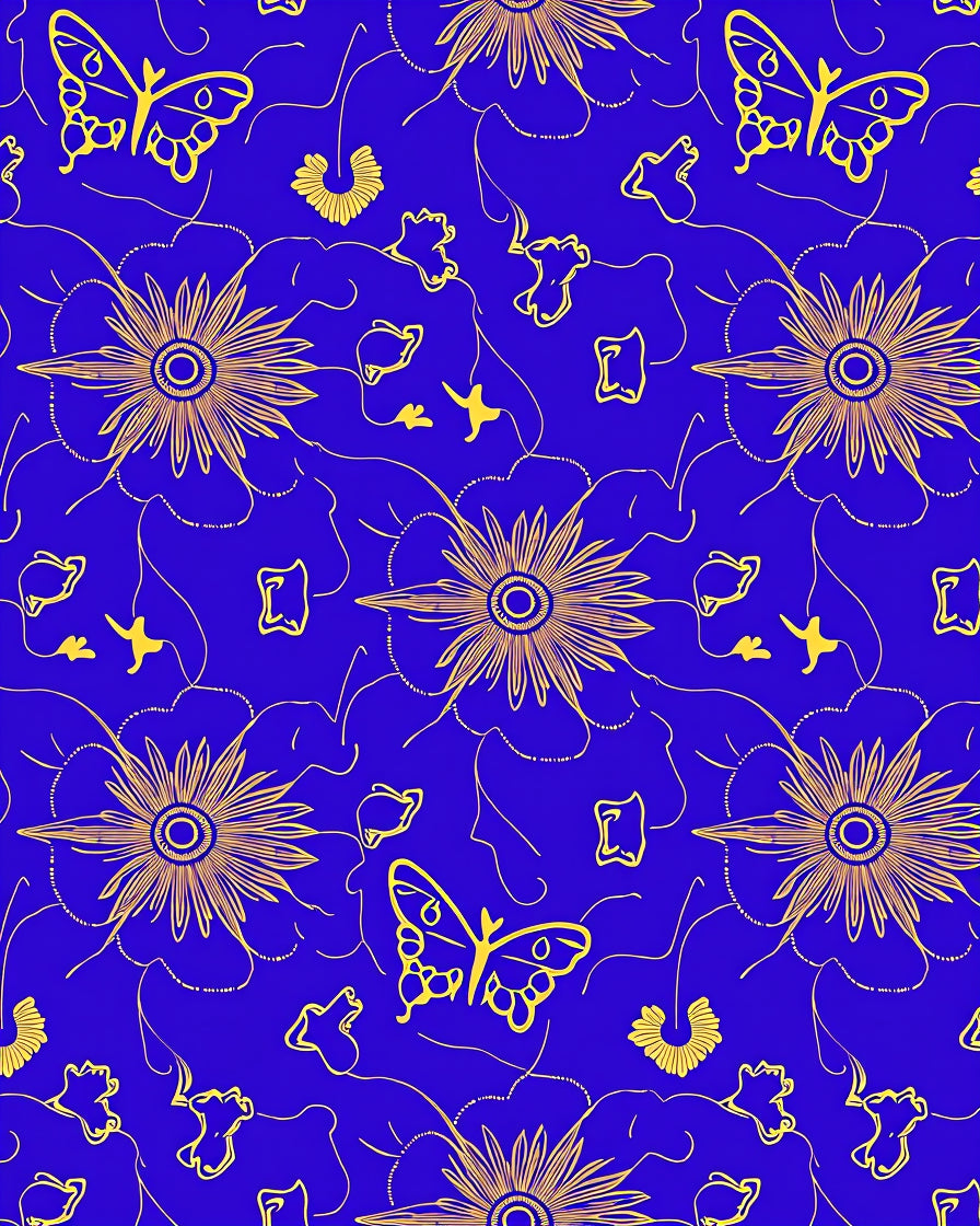 Golden Butterflies Blue Floral Rug