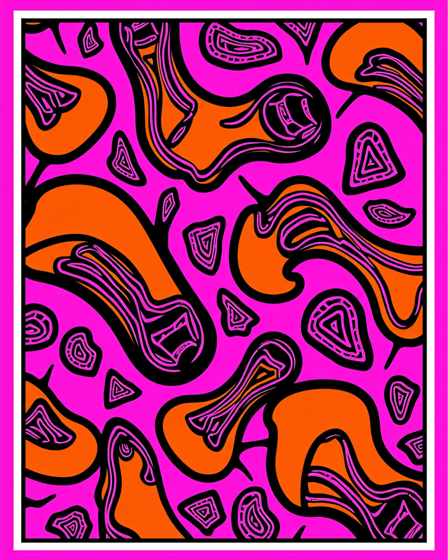 Vibrant Pink Orange Swirl Abstract Rug