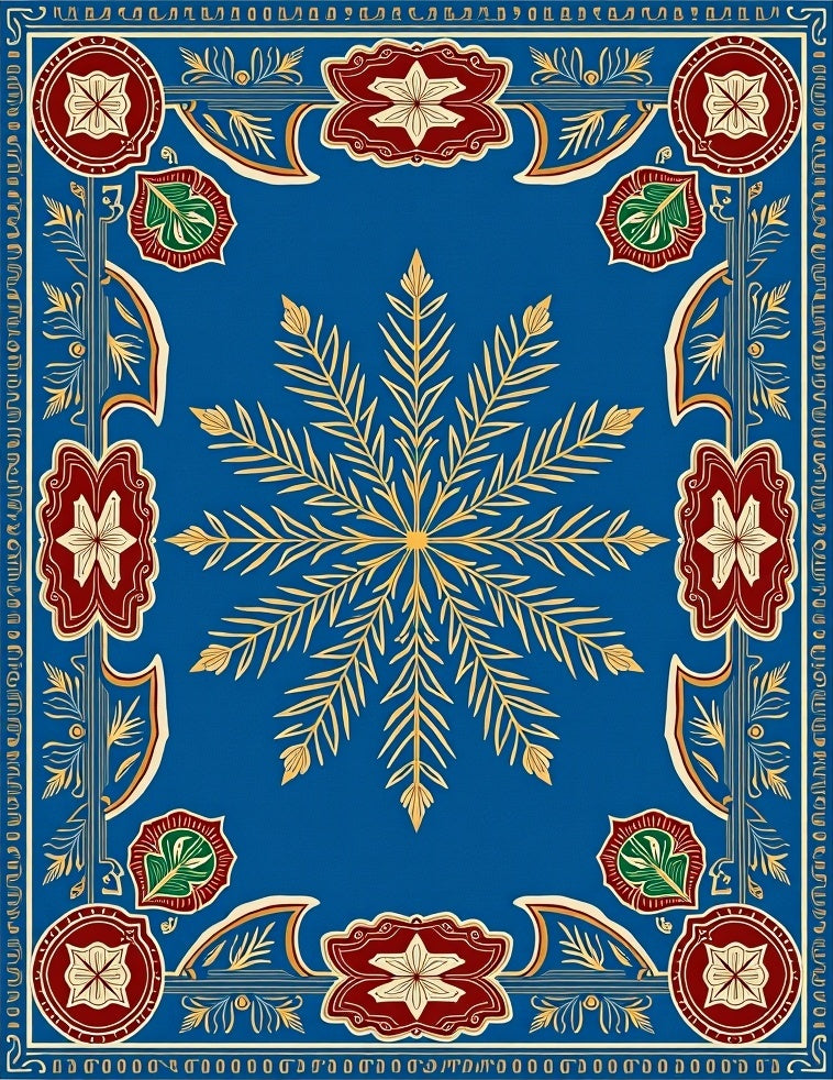 Royal Blue Golden Starburst Medallion Border Rug