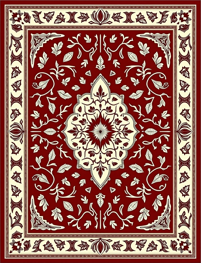 Rich Red Ivory Floral Vine Rug