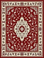 Rich Red Ivory Floral Vine Rug