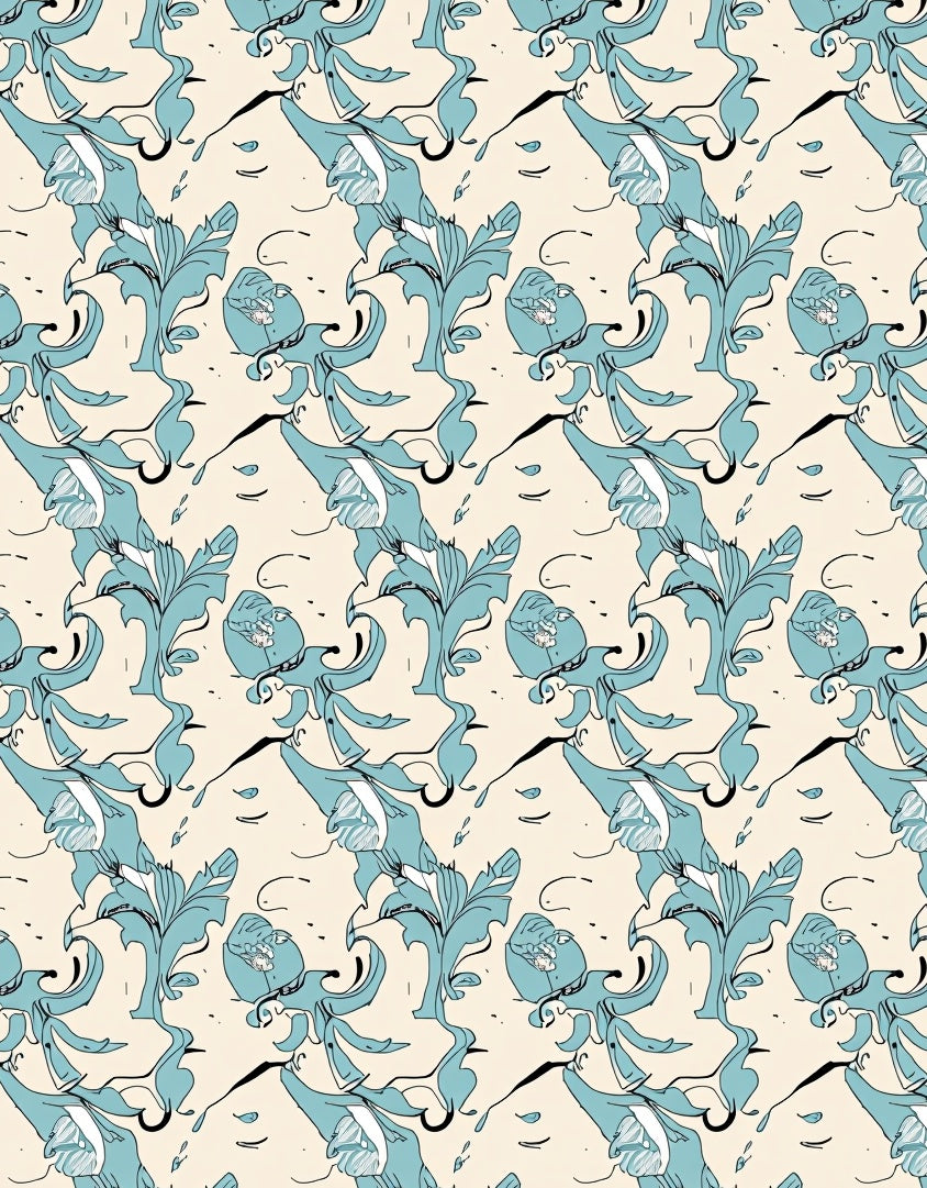Teal Abstract Floral Swirl Rug