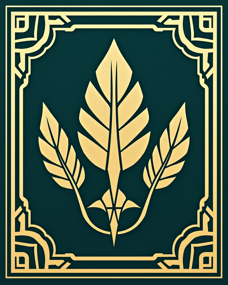 Elegant Teal Golden Feather Trio Rug