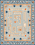 Navy Orange Geometric Maze Floral Rug