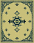 Gold Navy Floral Medallion Border Rug