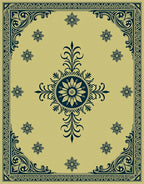 Gold Navy Floral Medallion Border Rug