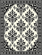 Black Ivory Damask Floral Medallion Rug