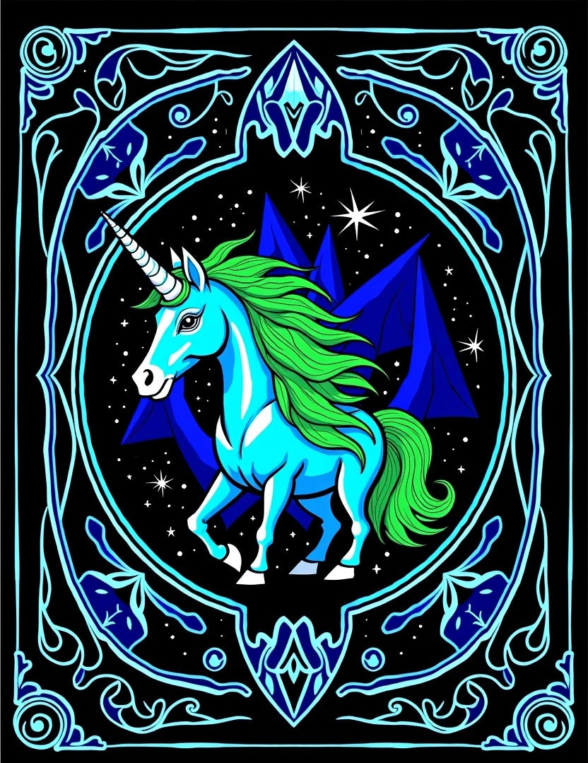 Blue Neon Unicorn Cosmic Night Rug