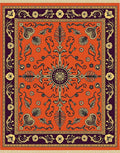 Vibrant Orange Central Sun Floral Rug