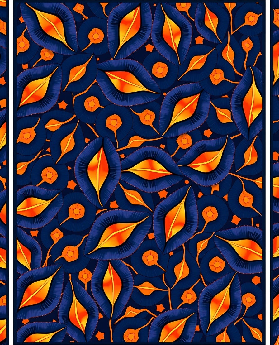 Deep Blue Orange Flame Leaf Rug