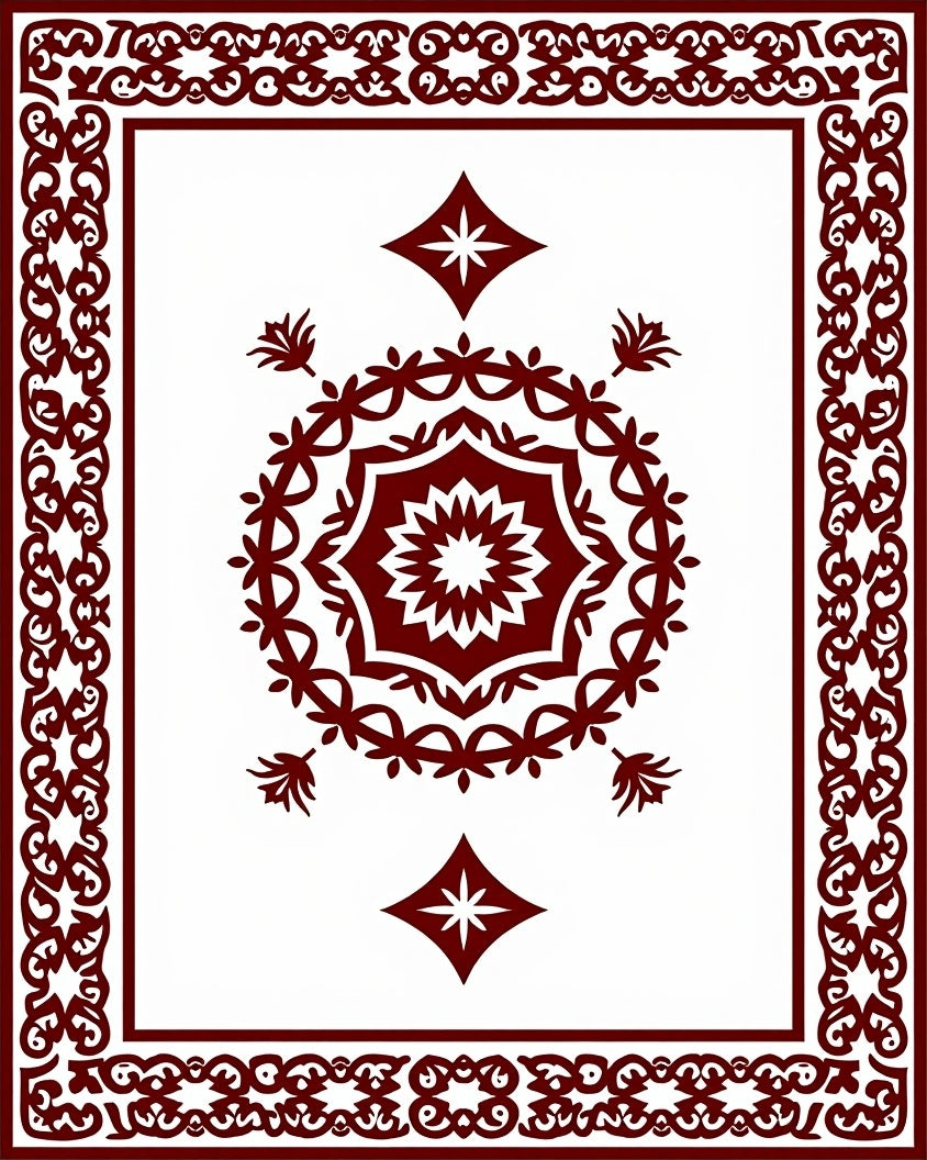 Deep Red Medallion Diamond Border Rug