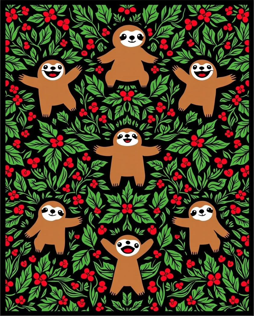 Happy Sloth Red Berry Foliage Rug
