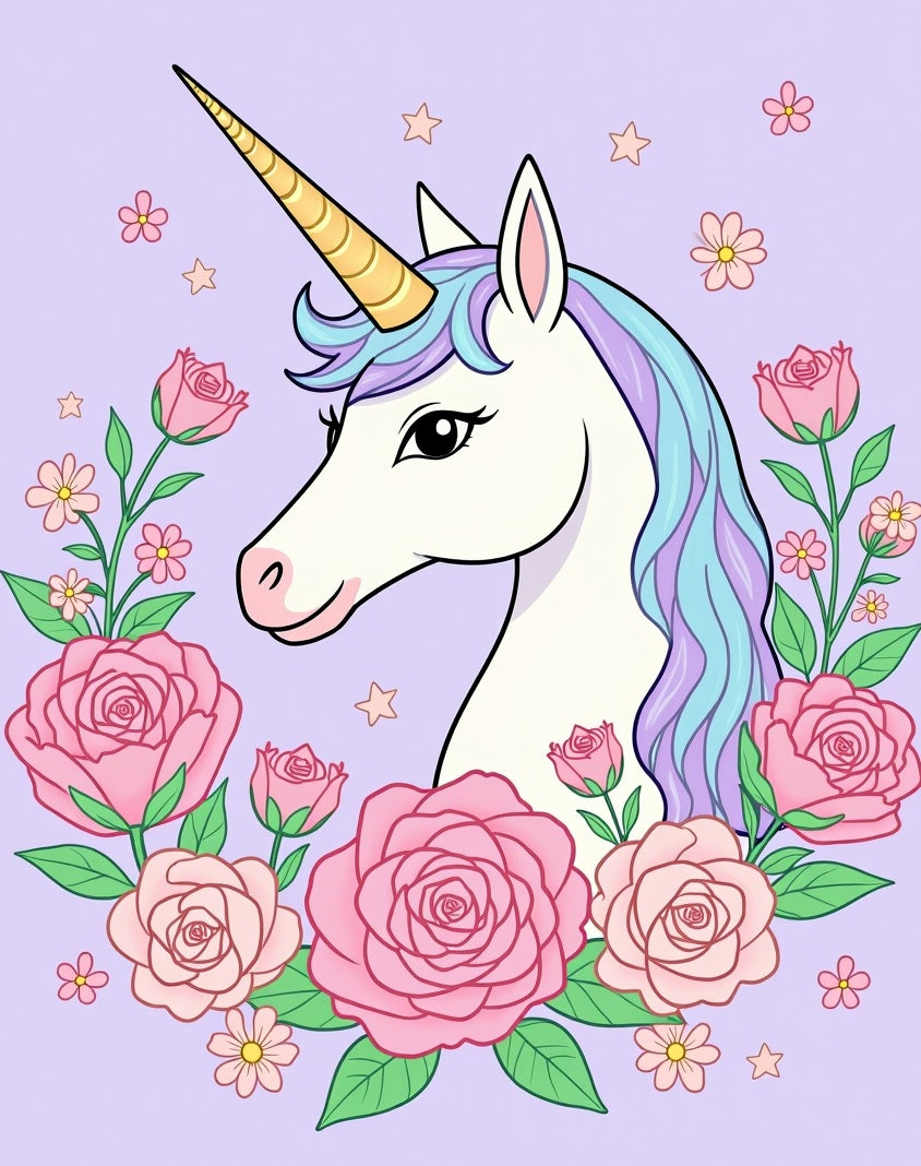 Whimsical Unicorn Pink Rose Garden Rug