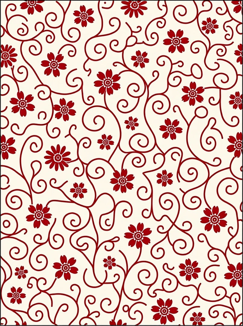 Crimson Floral Swirl Cream Rug